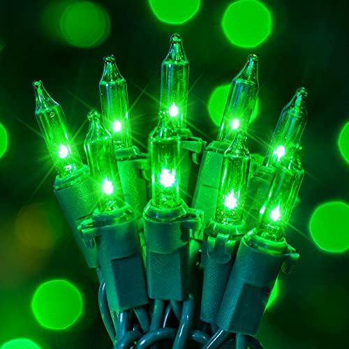 Hopolon St. Patrick's Day Mini String Lights, 2PACK 50Count 13Feet Incandescent Bulb Waterproof Green Fairy Lights Plug in for Indoor Outdoor Halloween Party Patio Christmas Decor,Green