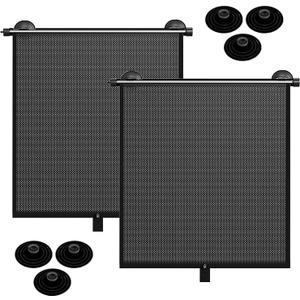 Car Window Shade for Side Windows, 2 Pack Retractable Sun Shade for Car with Strong Suction Cups, Roller Sunshade Blocks Heat UV Rays and Glare for Baby Kids Pets Passengers (L: 19.6"x19.6")