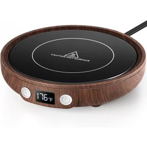 SWEETFULL Mug Warmer - Upgraded 36W Coffee Cup Warmer for Desk with 130-176 Digital Display, 2-12H Timer Auto Shut Off, Smart Electric Coffee Heating Plate, Ideal Gifts for Women Men - Wood