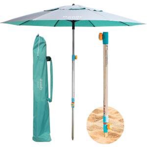 Handy Beach Umbrella with 10 Second Easy Setup Hammer In Anchor - 7ft Large Portable Heavy Duty High Wind Stability Beach Umbrellas For Sand-ASTM F3681 Safety Tested-Silver Coated UPF 55 Sun Protection, Teal 