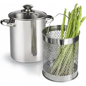 Asparagus Pot Stainless Steel Steamer Cooker with Basket and Lid Pasta 16cm 4L