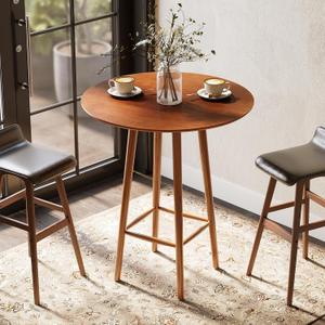 LITTLE TREE Solid Wood Bar Table, 39.37-Inch Round Bistro Table with Sturdy Frame, for Living Room, Dining Room, Small Space (Rustic Walnut), round, 31.5-inch diameter x 39.37-inch height