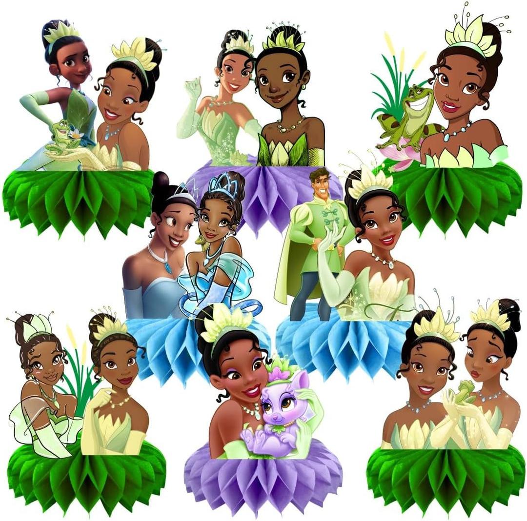 8Pcs Princess Frog Table Centerpieces Birthday Party Supplies Double Side Table Decorations for Tiana Party Decorations