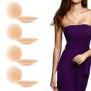 BOPLYBAY 4 Pairs Reusable Silicone Nipple Covers - Invisible & Waterproof Pasties for Backless Dresses, Gym, Weddings | All-Day Adhesion, Breathable Cream