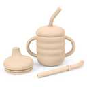 Vaanshie Silicone Baby Sippy Cups | Straw Cup Baby | Toddler Cup with Straw | 3 Stages Training Cup for Infants Toddlers and Kid, 5.4 oz (Beige)