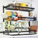 ADBIU Over The Sink Dish Drying Rack (Expandable Height and Length) SnapOn Design 2 Tier Large Dish Rack 31-39.4L x 12W x 34-38H inches