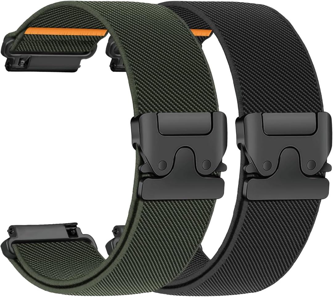 Elastic Nylon Bands for Garmin Venu 3 4 2/Vivoactive 4,22mm Quick Release Watch Band With Parachute Buckle Stretchy Fabric Strap for Samsung Galaxy 3 45mm/Watch 46mm/Gear S3 Frontier (03-Black(orange line)/Army Green)
