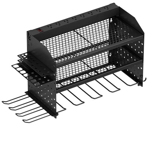 Durstruct Power Tool Organizer Wall Mount with Charging Station | Heavy-Duty Metal Garage Tool Storage Rack | 8-Outlet Power Strip & 4 Tool Hangers | for Workshop & Garage Organization