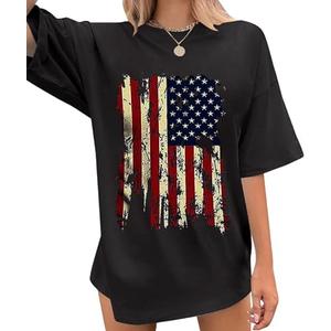 American Flag Shirts Women Patriotic Shirt USA Flag Stars Stripes Print Sleeveless T-Shirt 4th of July Tee Tops(7Dark Grey, M)
