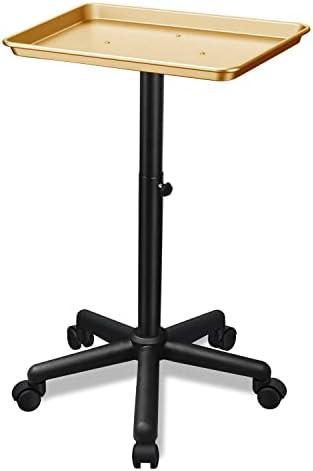 Chetunju Golden Salon Tray Premium Aluminum Rolling Tray Adjustable Height Use for The Tattoo Tray Hairstylist Tray with Wheels(Golden)