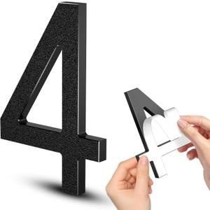 6 Inch Self-adhesive House Numbers, Modern Floating Address Numbers, Adhesive house numbers outside - Easy to Install, Weatherproof No Rust Black Door Number for House Office Hotel Apartments (4)