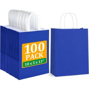 BagDream Royal Blue Gift Bags 10x5x13 Inch 100Pcs Large Kraft Paper Bags Bulk for Shopping, Wedding, Party Favors, Business, Retail, Grocery Paper Sacks with Handles