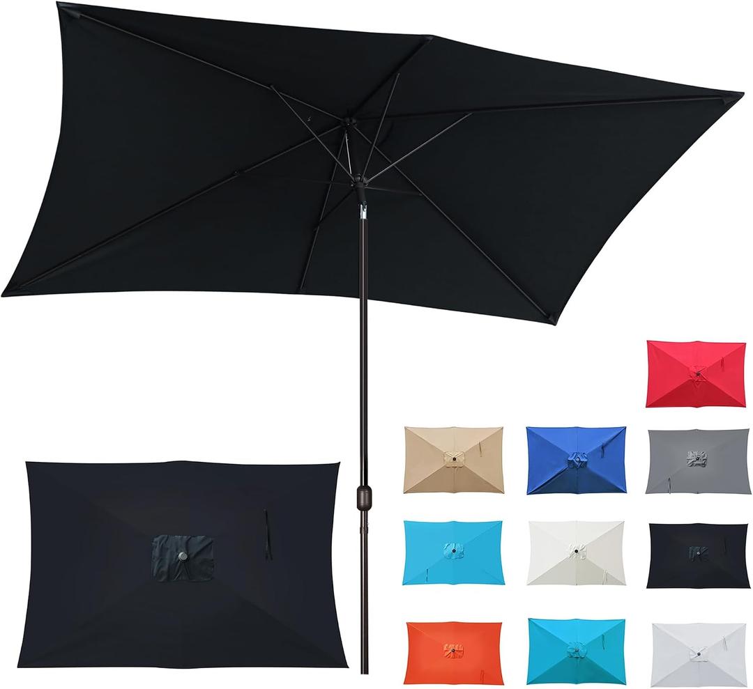Blissun Rectangular Patio Umbrella, Table Market Umbrella with Tilt and Crank, Outdoor Umbrella for Garden, Deck, Backyard, Pool and Beach