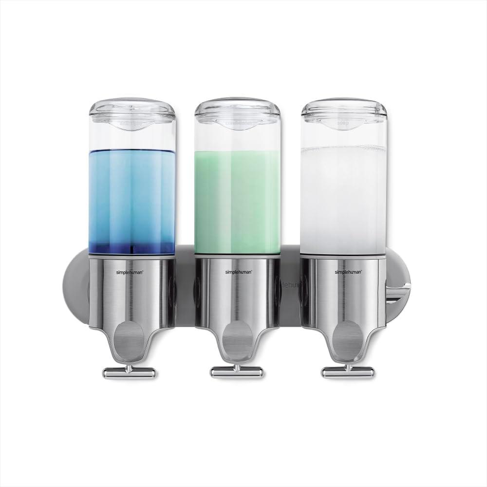 simplehuman Triple 15 fl. oz. Shampoo & Soap Dispenser, Stainless Steel
