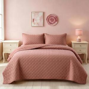 Bedsure Quilts King Size - Lightweight Bedspreads King Size with Basket Weave Pattern, Soft Quilt Bedding Set, Grayish Pink Comforter Set Coverlet for All Seasons with 2 Pillow Shams (106" x 96")