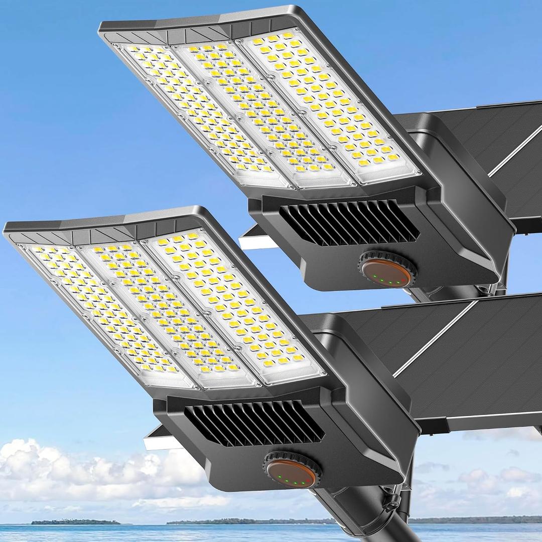 Deepn Solar Street Light 12000W Aluminum Commercial Grade Solar Parking Lot Lights with Motion Sensor & Dusk to Dawn IP67 Waterproof Heavy Duty Security Flood Lights for Street, Yard, SZ4000, 2Pack