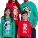 Bluey Bingo Christmas Toddler Girls Matching Family Long Sleeve T-Shirt, (Red/ Kids 3T)