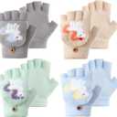 4 Pairs Kids Winter Touchscreen Gloves Warm Fleece Lined Child Knit Gloves Elastic Cuff Winter Texting for Girls Boys (Magnolia, Light Gray)