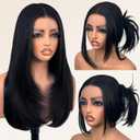 Glueless Synthetic Lace Front Wig 26 Inches Long Straight Black Wigs for Black Women 13x5x1 HD Lace Hand Tied Pre Plucked Hairline (#1B Natural Black, 26 Inch)