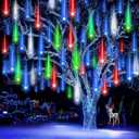 Christmas Lights Outdoor,24 Tubes 864 LED Meteor Shower Lights 12Inch, Waterproof Icicle Light Outdoor Christmas Decorations for Xmas Tree Yard Party, UL Plug, White (Multicolor)
