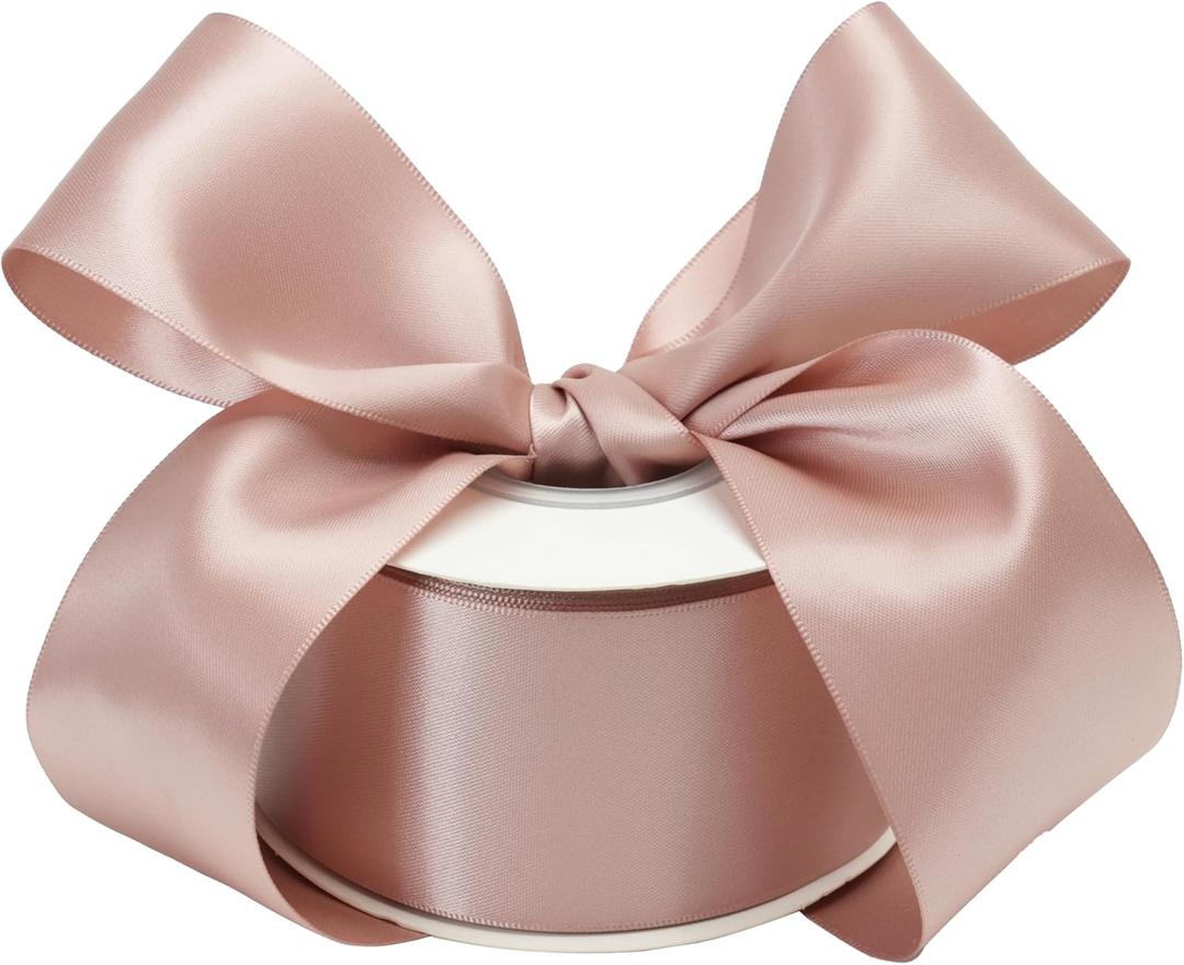 Dusty Rose Ribbon Double Face Satin Ribbon 2 Inch Thick Dusky Pink Ribbon for Wedding Bridal Bouquet Crafts- 25Yards