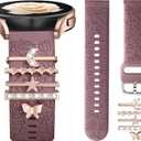 DaQin Flower Engraved Band Compatible with Samsung Galaxy Watch 7 Band/FE 6 5 4 40mm 44mm,Galaxy Active 2, 20mm Watch Band Soft Silicone Replacement Strap with Decorative Charms Accessories Women
