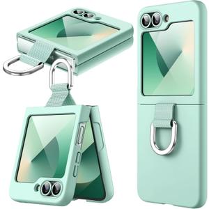 JETech Case for Galaxy Z Flip 7 FE 2025 / Z Flip 6 2024 with Ring, Hard PC Slim Shockproof Anti-Scratch Protective Phone Cover (Mint Green)