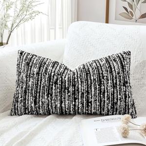 Artscope Lumbar Throw Pillow Cover 16x24 Super Thick Body Pillow Cover Decorative Boucle Textured Morden Neutral Accent Italian Style Pillowcase for Bedroom Living Room Couch Sofa Home Décor-Black