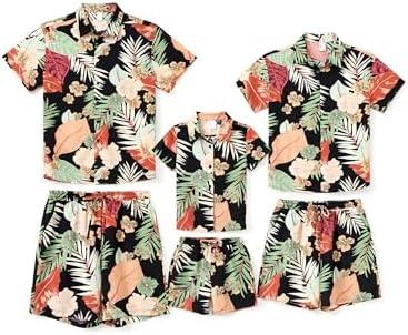 PATPAT Family Matching Outfits Hawaiian Dad and Me Beach Tropical Plant Allover Flower Print Shirt and Shorts Set XL