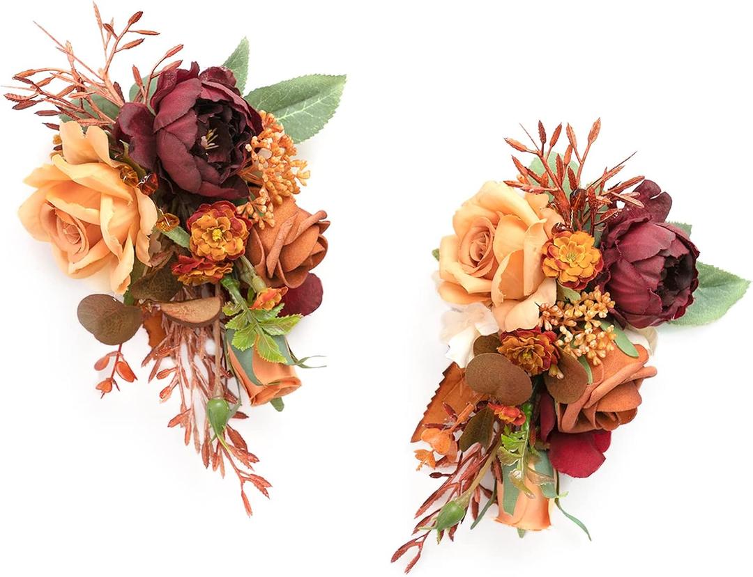 Ling's Moment 2pcs Wedding Shoulder Corsage Artificial Flowers, Girl/Mother Homecoming/Prom Corsages Wristlet Dcor, etc. Burnt Orange Terracotta
