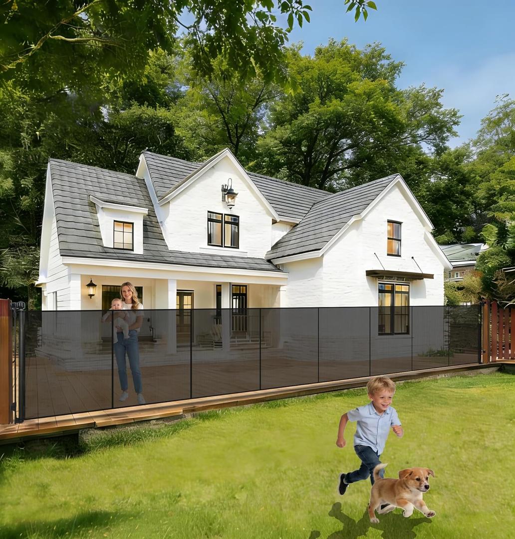 240'' Extra Wide Retractable Baby Gates for Large Opening, 42" Tall Retractable Dog Pet Gate with Support Rods, Long Mesh Screen Child Safety Gate for Garage Doorways Deck Stairs Yard Outdoor Indoor