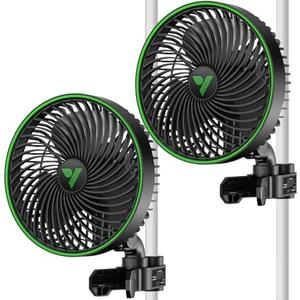 VIVOSUN 2-Pack AeroWave E6 Gen2, Grow Tent Clip Fan 6”, EC Motor, Smart Control, Powerful Oscillating Fan, Local Timer, Weatherproof IP54, for Hydroponics Circulation Cooling, Black