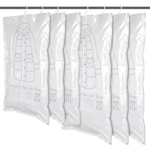 5Pack Hanging Vacuum Storage Bag, 2 Sizes: 51.2 x 27.6 inch & 43.3 x 27.6 inch Hanging Vacuum Sealer Storage Space Saver Bags, Reusable Space Saver Bags, for Suits, Dress, Jackets, Clear