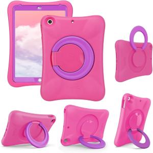 NLR FUN Pepkoo Kids EVA Case for iPad | Multi-Direction Stable Stand | Compatible with 10.2-Inch iPad 2021/2020/2019 (9th/8th/7th Generation) (Pink+Purple)