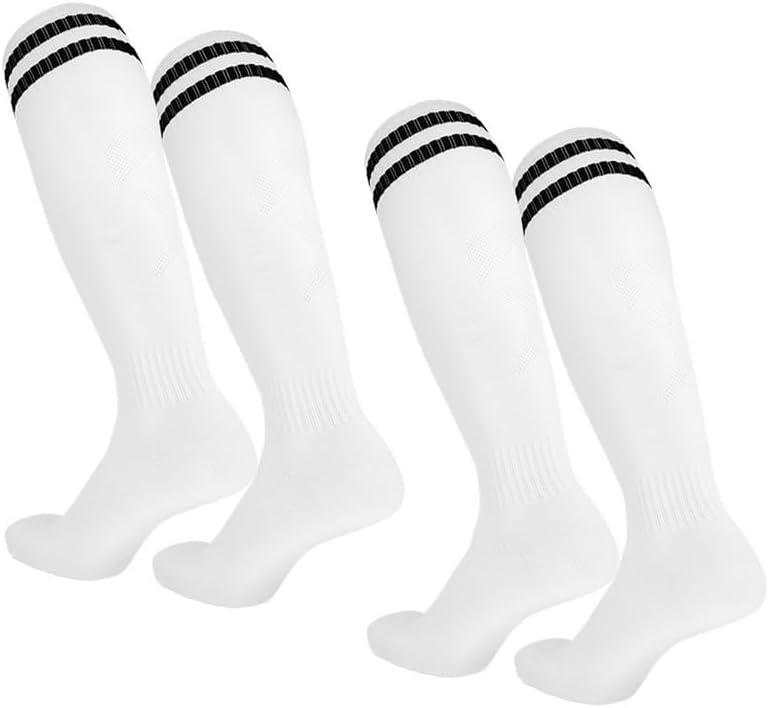 Kids-Soccer-Socks Knee-High-Football-Socks 2 Pairs Sports Tube Sock for Youth Boys Girls Ages 6-12 (White)