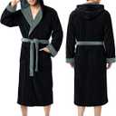 NY Threads Mens Robe with Hood, Luxury Plush Fleece Hooded Mens Bathrobe, Spa Bath Robe for Men, Small-Medium (Pack of 1), Black and Steel Grey