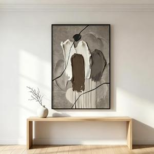 QKF 3Pcs Brown Abstract 3D Texture Black Aluminum Frame Canvas Wall Art, 36"L x 24"W