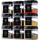 Spice Containers with Labels, 9 Pcs 16 Fl Oz Large Plastic Tea Storage Containers with 148 Spice Labels and 9 Spoons, Square Airtight Seasoning Containers Set with black Lids for Kitchen Pantry Coffee