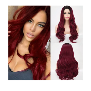 Long Ombre Red Wavy Wig for Women 26 Inch Middle Part Curly Wavy Wig Natural Looking Synthetic Heat Resistant Fiber Wig for Daily Party Use