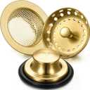 Mudder 3 Pcs Kitchen Sink Drain Strainer and Stopper Stainless Steel Garbage Disposal Plug with Handle Universal Anti-Clogging Kitchen Sink Filter Sieve Basket Strainer(Antique Gold)