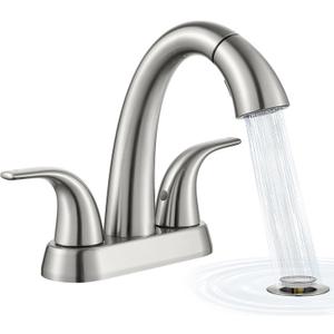Ultimate Unicorn Brushed Nickel Bathroom Sink Faucet - 4 Inch Centerset Pull Down Vanity Faucets 3 Hole with Pop Up Drain - Two Handle Modern Washbasin Tap Set with Pull Out Sprayer for Rv Restroom