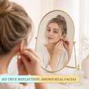 Vanity Desk Table Mirror Oval Makeup Mirror 90Adjustable Rotation Golden Metal Framed Standing Mirrors Room Decor for Living Room,Bedroom,Tabletop,Bathroom