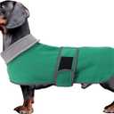 Dachshund Coats Sausage Dog Fleece Coat in Winter Miniature Dachshund Clothes with Hook and Loop Closure and high vis Reflective Trim Safety - Green - XS (X-Small(Back: 12"-13"in))