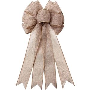 Large Burlap Wreaths Bows Rustic Jute Bows Christmas Tree Topper for Wedding Holiday Birthday Party Decoration
