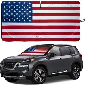 American Flag Windshield Sun Shade, High-Resolution Car Shield with Mirror Cut-Out for Automotive Interior Protection Heat Reduction, Folding Sunshade Storage Bag - Medium, Original