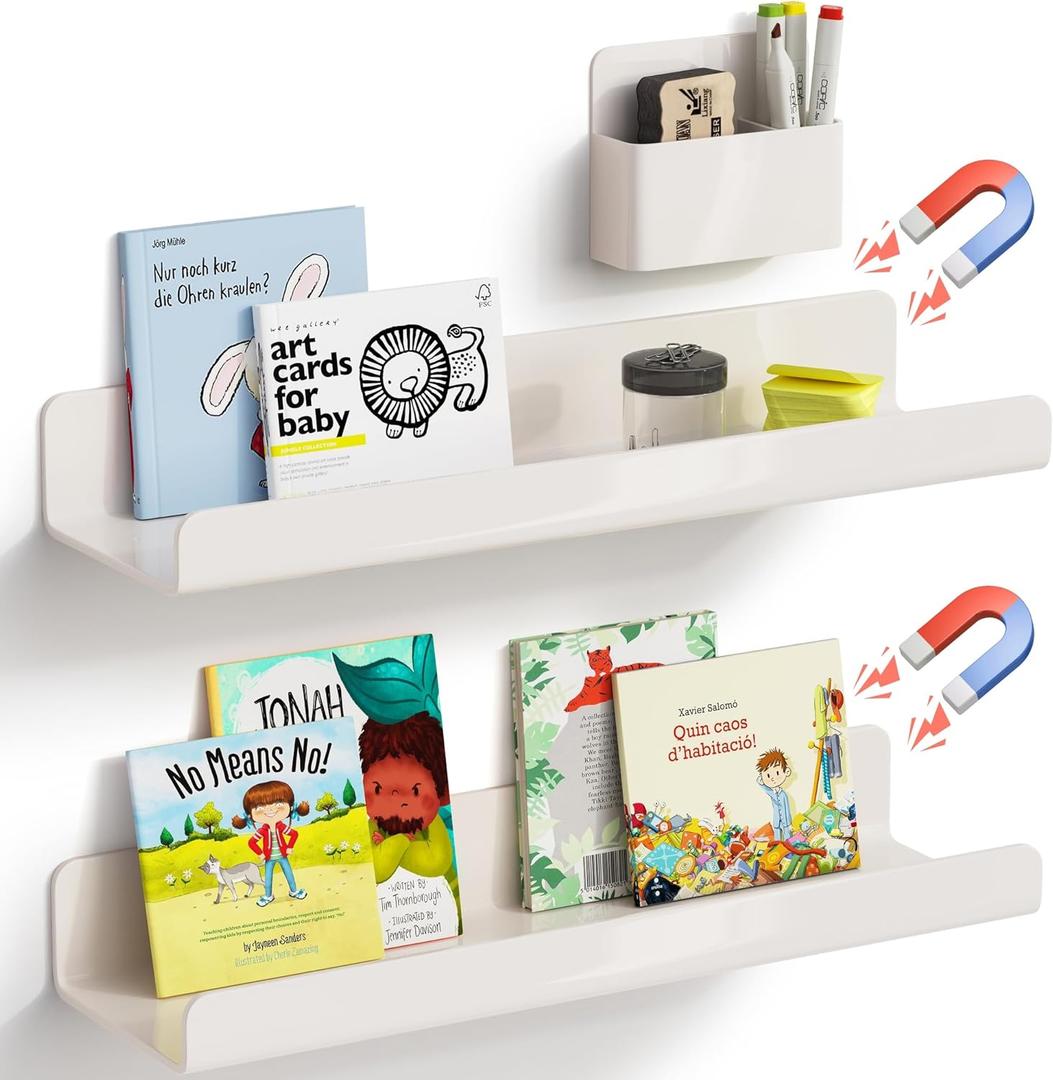 Magnetic Book Shelf, Magnetic Shelf for White Board, Magnetic Shelves for Classroom with Pen Holder (2)