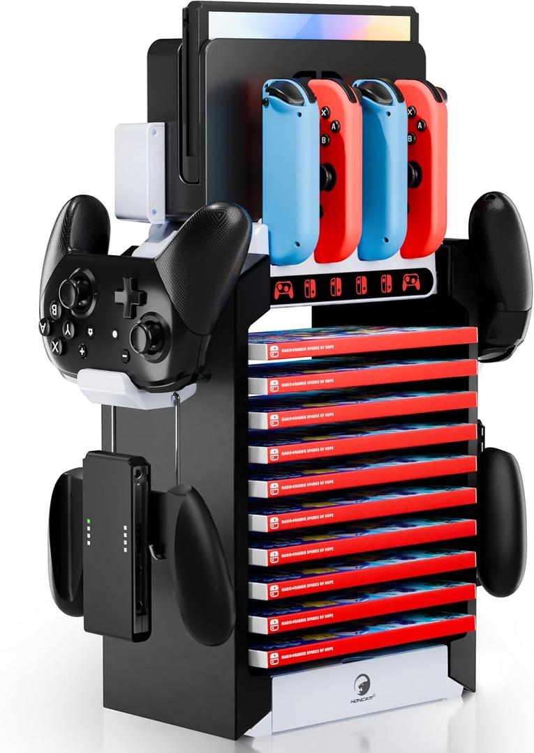 Switch Organizer Station with Controller Charger, Multifunctional Storage Stand for Nintendo Switch Dock with Controller Holder, Joy con Charging Dock and OLED Console