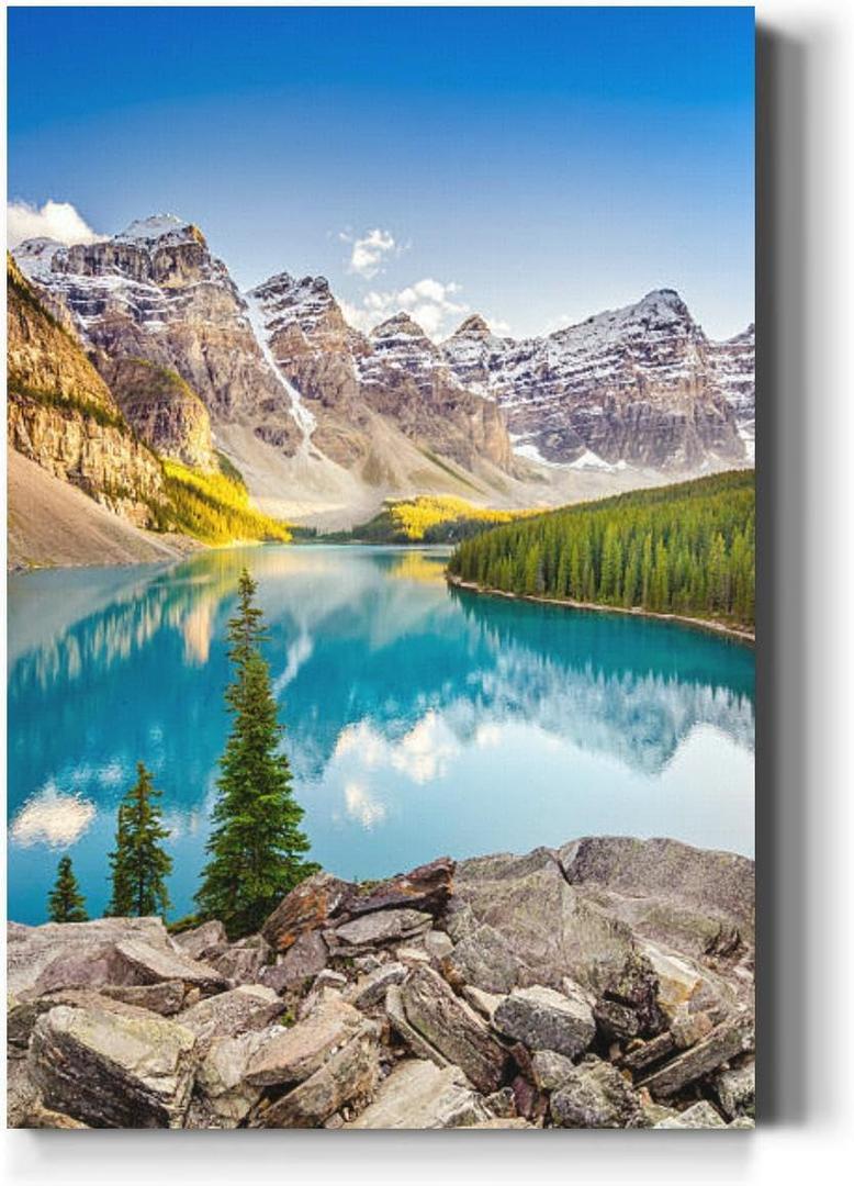 Large Wall Art Decor Landscape view Moraine lake Canadian Rocky Mountains Vertical Pictures Framed Canvas Wall Art for Living Room Bedroom Bathroom Artwork Paintings Kitchen 36x24 (Color10)