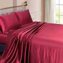 Vonty Satin Sheets Full Size Silky Soft Satin Bed Sheets Burgundy Sheet Set, 1 Deep Pocket Fitted Sheet + 1 Flat Sheet + 2 Pillowcases