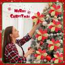 Zeyune 12 Pcs 9.84" Large Poinsettia Picks for Christmas Tree Red Gold Glitter Artificial Christmas Poinsettias Flower with Stems Xmas Floral Ornaments for Xmas Tree Party Wreath DIY Vase Home Decor